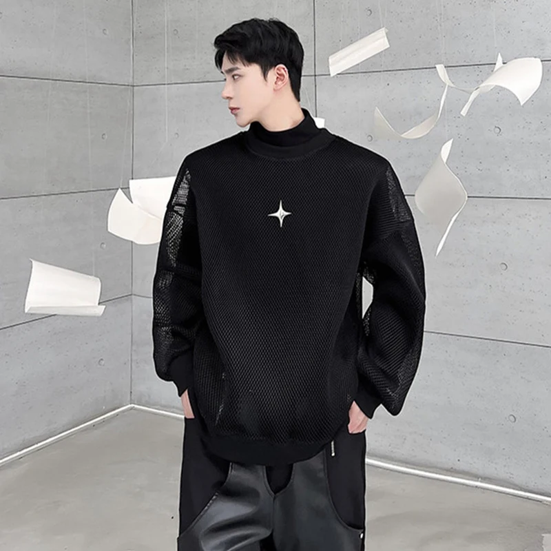 IEFB Darkwear Hollowed Out Mesh Design Long Sleeve Men Sweatshirt 2023 New Autumn Korean Fashion Long Sleeve Male Tops 9A4936