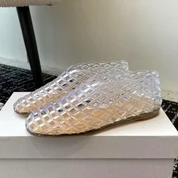 Luxury Designer Hollow Jelly Flat Sandals Women Fashion Breathable Comfortable Mules Shoes for Women Summer Elegant Beach Flats