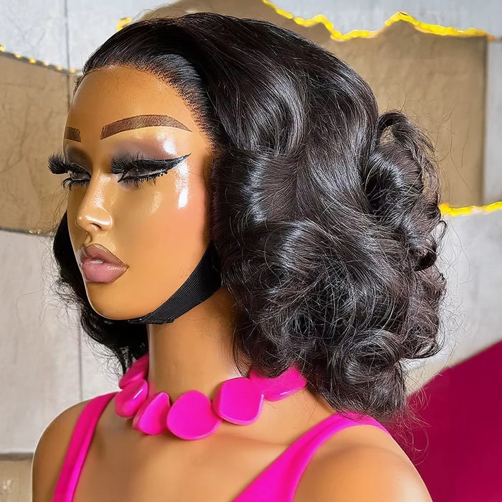 

13X6 Средняя часть слайда Hd Кружевной фронтальный парик Боб Парики 250% Объемная волна Бесклеевые парики 100 человеческих волос Девственные короткие парики Боб с кружевной передней частью