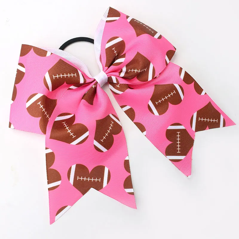 Fashion Football Cheerleading Bow Hair Bands Girls Ribbon Rugby Print Hair Rubber Ties Elastic Ponytail Holder Scrunchies