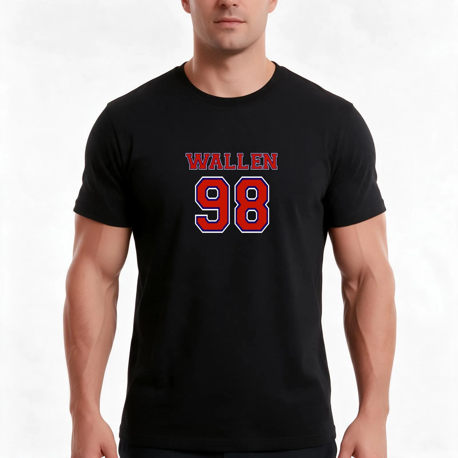 Wallen jersey T-Shirt, Summer Casual Cotton Tee, Oversized Streetwear Tops, Vintage Graphic Print, Loose Fit Short Sleeve