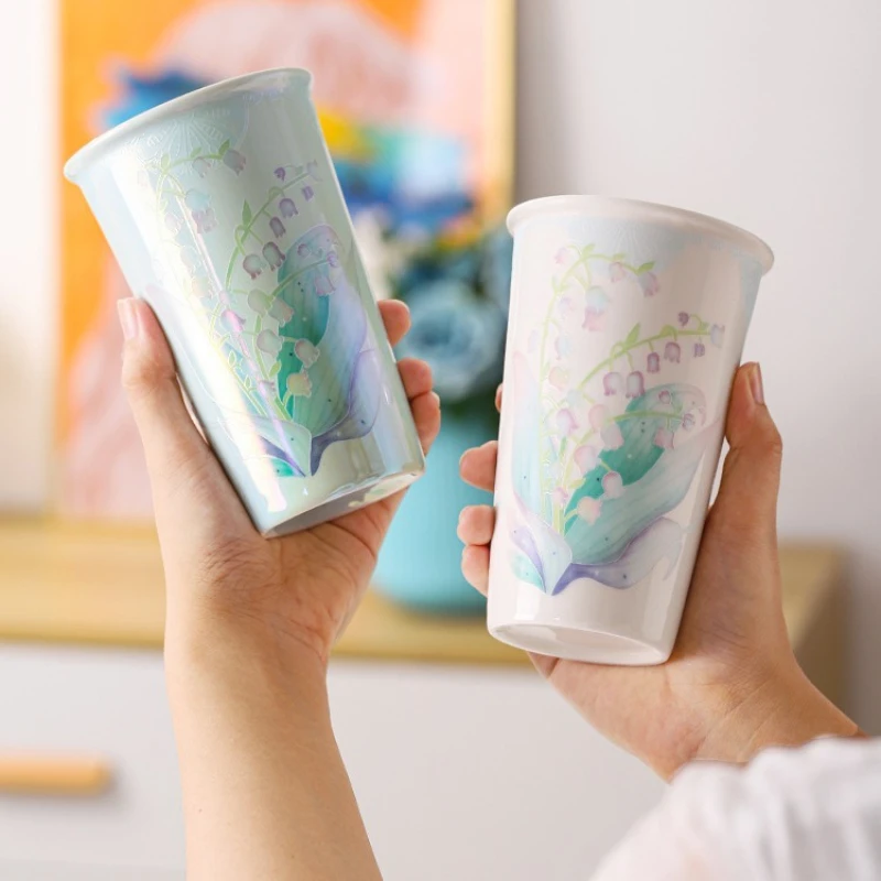 Linglan Ceramic Mug, Large Capacity Marble Patterned Tea Cup, Office Breakfast Milk Cups, High-value Coffee Mugs Christmas Gift