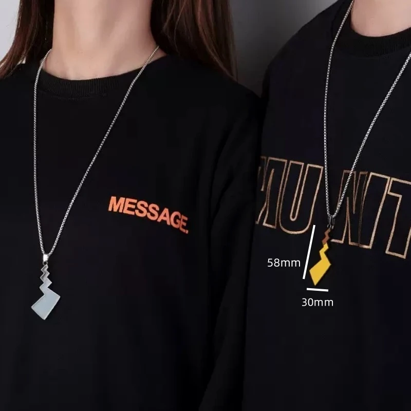Fashion Pikachu tail pendant stainless steel necklace color block necklace couple hip-hop style street trend lucky gift