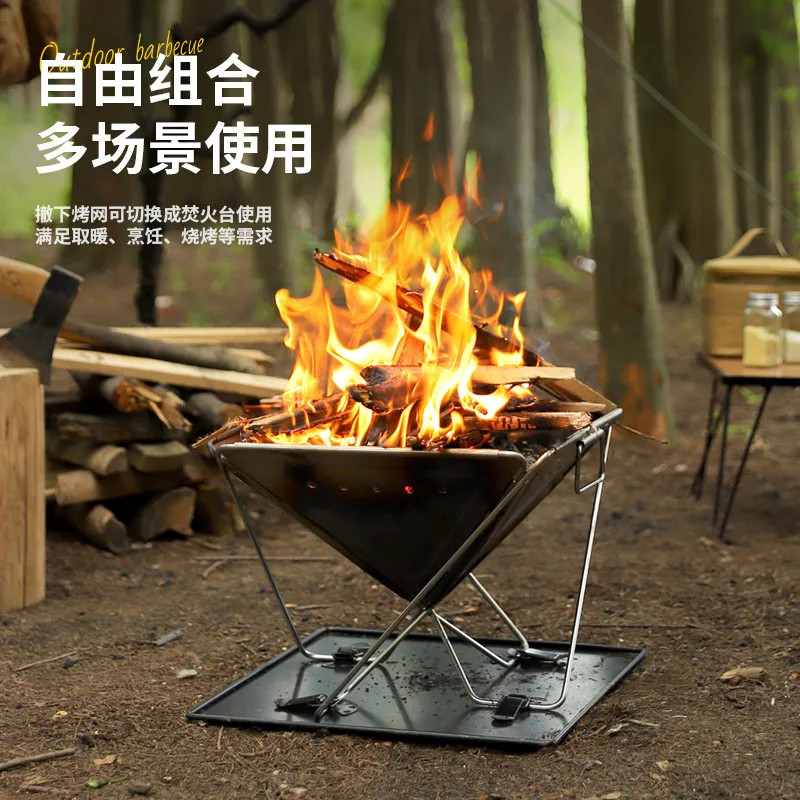 2026hot sell Stainless Steel Folding Barbecue Grill Outdoor Thickened Camping Picnic Charcoal Firewood Stove Bonfire Stove Fire