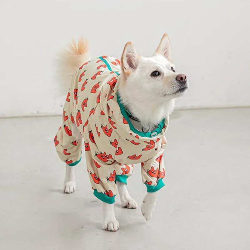 Pet Waterproof All-inclusive Rainproof Three-color Medium and Small Dog Four-legged Hooded Raincoat Golden Hair Poncho