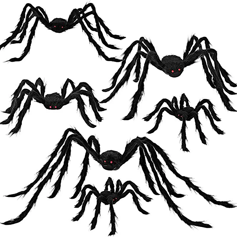 

1pc 50cm 90cm 150cm 200cm Halloween Spider Decoration Home Bar Decor Black Giant Plush Spider Spider Web Toy Wholesale