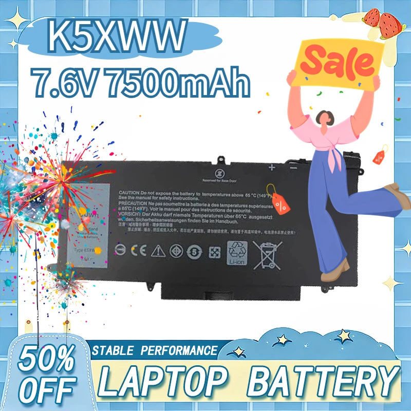 

K5XWW 7.6V 60Wh Laptop Battery For DELL Latitude 5289 7389 7390 2-in-1 Series Notebook 71TG4 725KY N18GG Replacement Battery