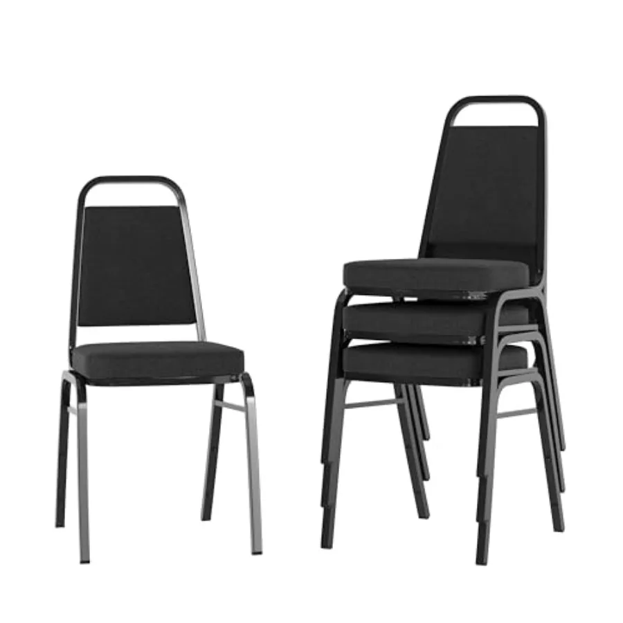 

4 Pack Hercules Series Trapezoidal Back Stacking Banquet Chair with 2.5 Thick Seat in Black Fabric - Black Frame