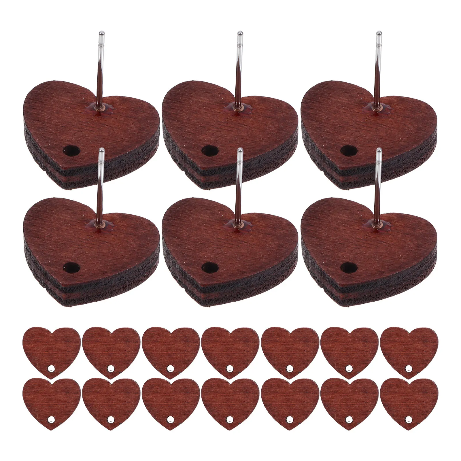 20Pcs Heart Shaped Wood Earring Studs Vintage DIY Kit Lightweight Comfortable for Sensitive Skin Women Jewelry Craft Valentine