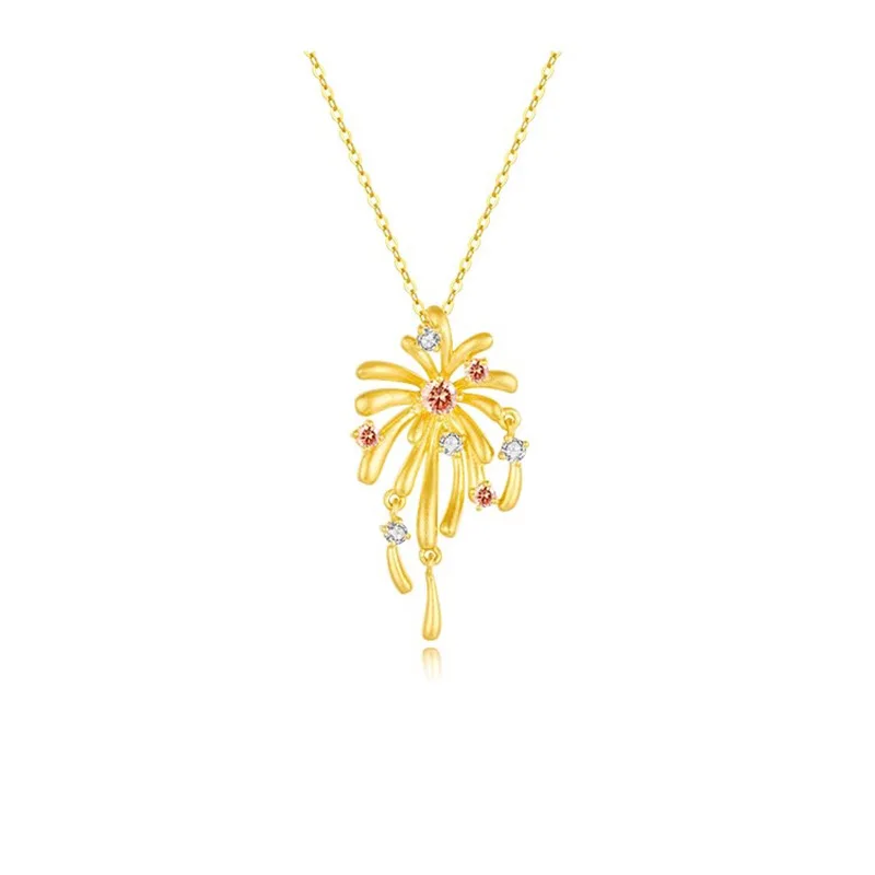 

Fashion 18 Kt Gold Color Fireworks Pendant Clavicle Chain Necklace for Women Exquisite Chain Necklace Fine Jewelry Gifts