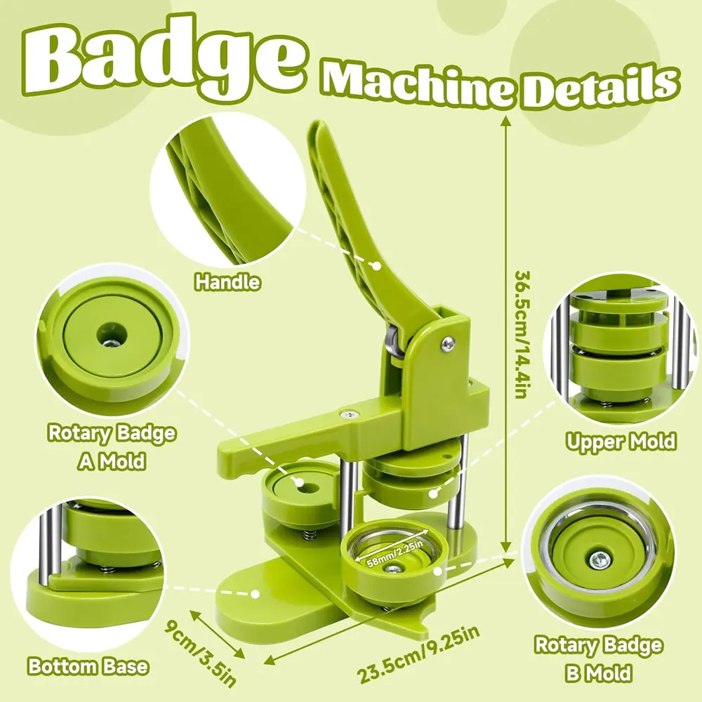 58mm Badge Press with 100 Badge Accessories - Heavy-Duty Press, No Installation Required, Suitable for DIY Badges and Gifts.