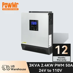 PowMr Hybrid Solar Inverter 24V 110V Pure Sine Wave Inverter 2400W 3KVA Solar Panel Generator Portable Wechselrichter