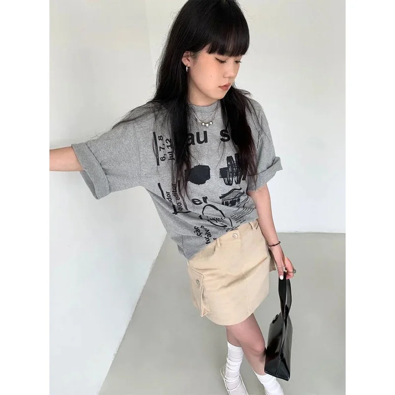 Kosahiki cotton T-shirt Y2K tops women letter print graphic t shirts female Harajuku aesthetic grunge tee Korean fashion