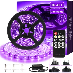 LED UV 라이트 블랙 램프 세트, 원격 제어, 60LEDs/m, 12V 자체 접착 조정 가능, 할로윈 형광 파티에 적합