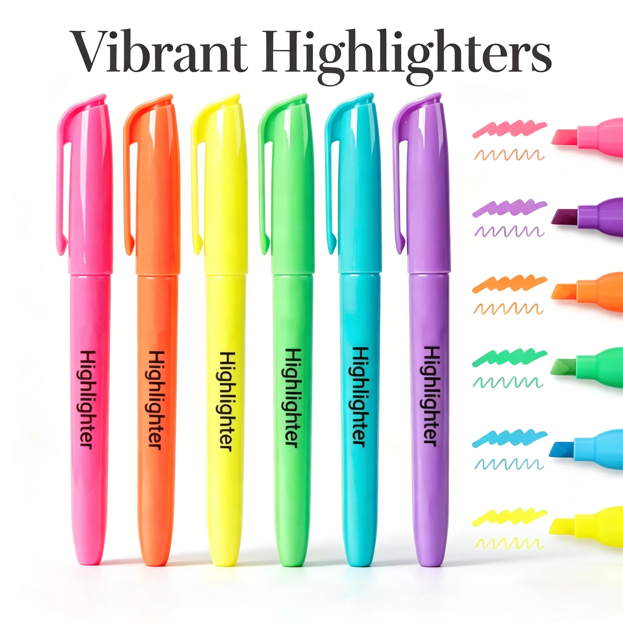 6pcs Vibrant Chisel Tip Highlighters, Quick Dry Fluorescent Markers for School Office Study