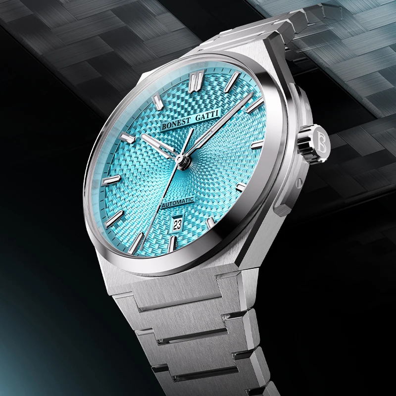 

Мужские часы с сапфировым стеклом, автоматическим механизмом, водонепроницаемые, для бизнеса, из нержавеющей стали 316, Bonest Gatti