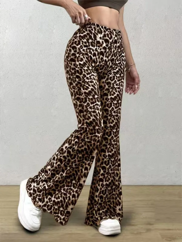 AW Fashionable Women's Micro Flared Pants With Leopard Print Sexy Casual Elastic Knitted Pants Spring Autumn New Product For
