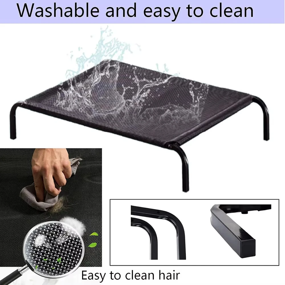 سرير كلب مرتفع مقاوم للماء مع أقدام مضادة للانزلاق، شبكة قابلة للتنفس وقابلة للغسل في الأماكن المغلقة/الخارجية لسرير أريكة الحيوانات الأليفة للتخييم والقطط