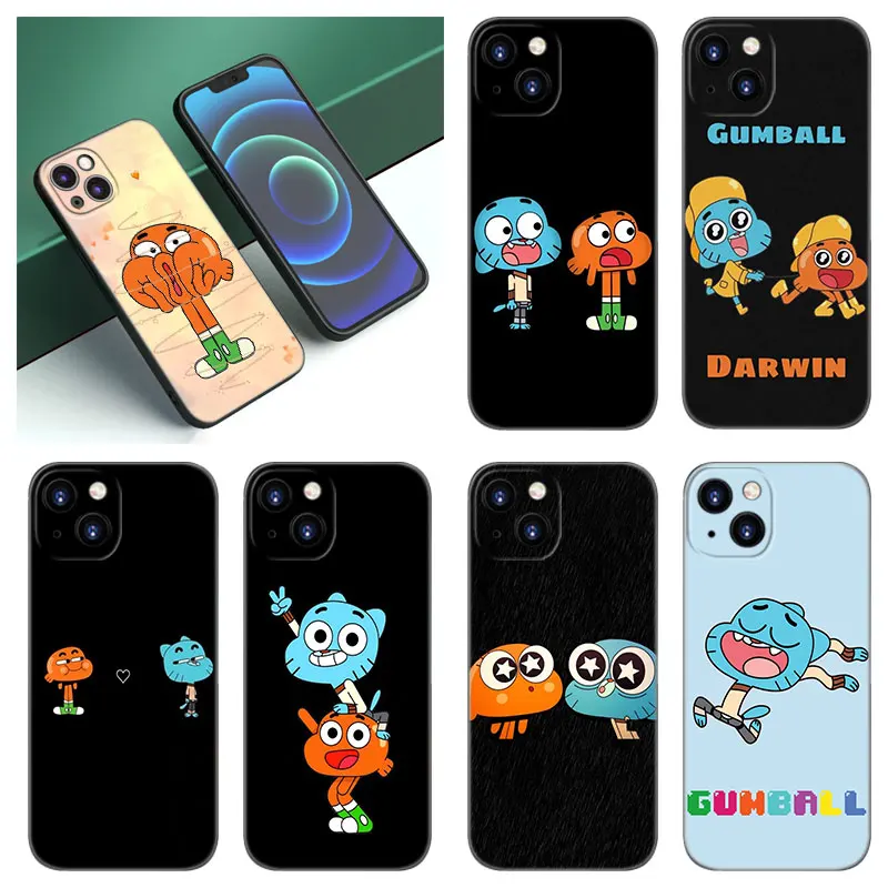 Gumball And Darwin Phone Case For Apple iPhone 12 13 Mini 11 14 15 Pro XS Max 7 8 Plus X XR SE 2020 2022 Black Silicone Case