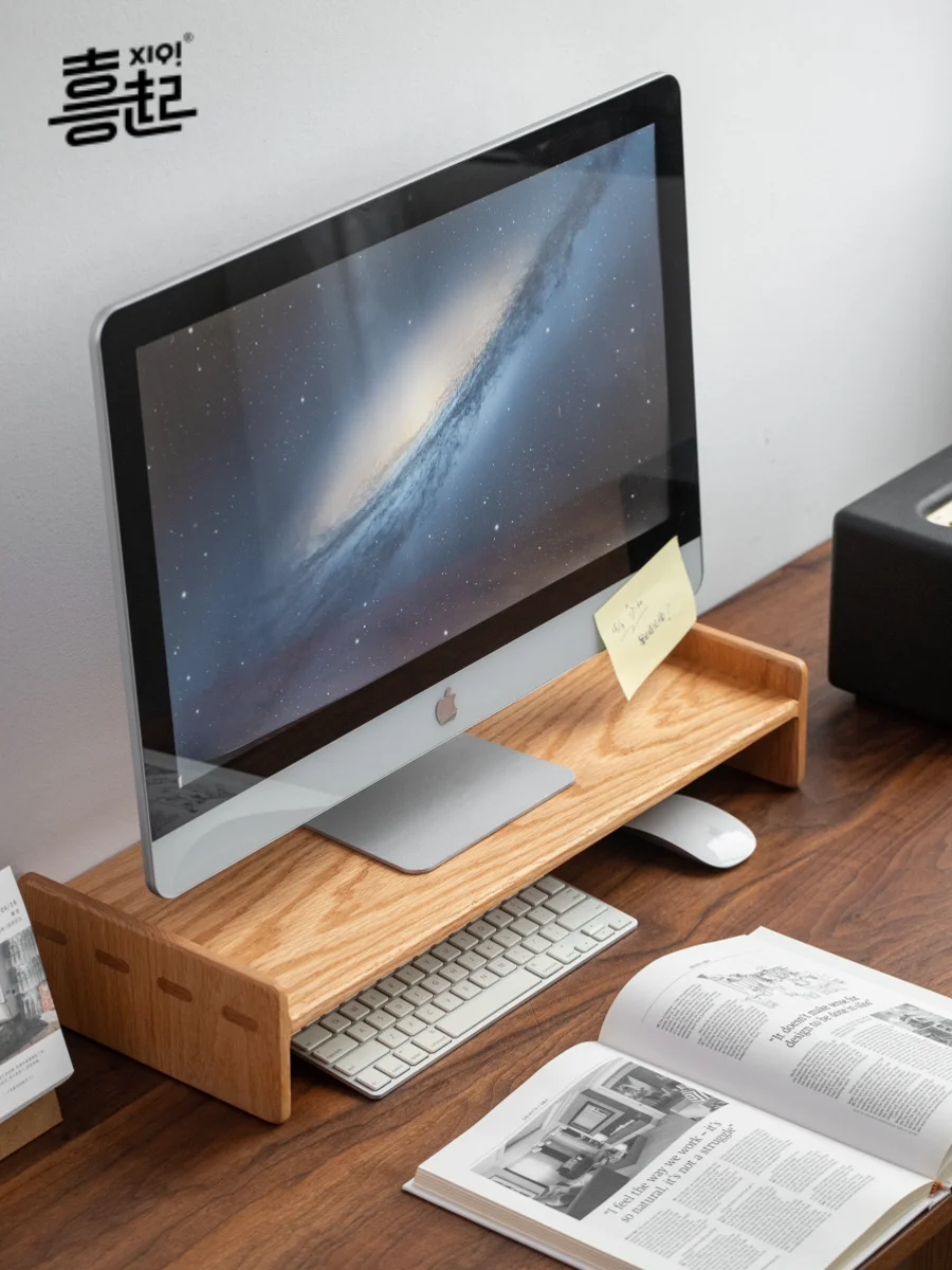 Soporte Elevador de Monitor Xiqi Bla Walnut de Madera, Organizador de Escritorio para Oficina con Almacenamiento y Base