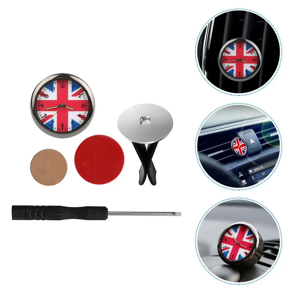 1Set Premium Steel Union Jack Car Clock Interior Decoration Stylish Compact Clock for Dashboard Mount Easy Time Check While