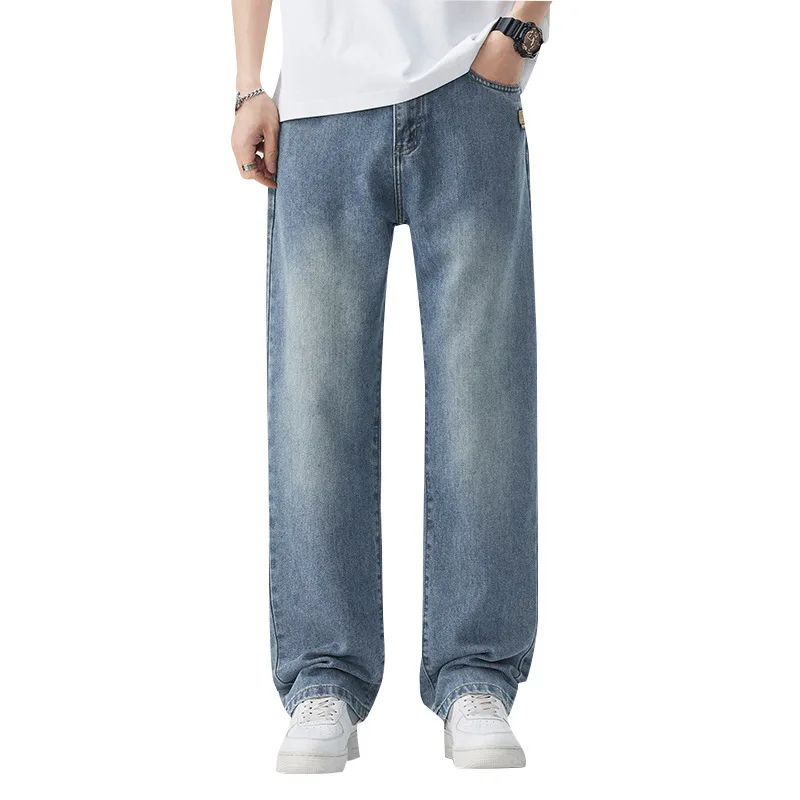 

New Four Seasons Men's Versatile Fashion and Fashionable Curved Knife Thin Style Sweat Absorbing Breathable Solid Color Jeans