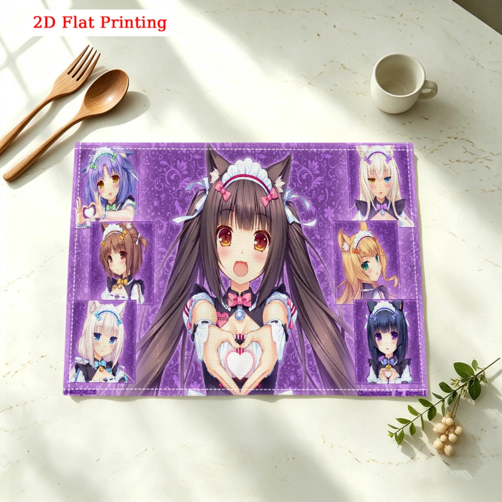 1pc Anime Girl Placemat Purple Chocolate Rabbit Character Print Table Mat Kitchen Dining Decor Non Slip Heat Resistant 30x40cm