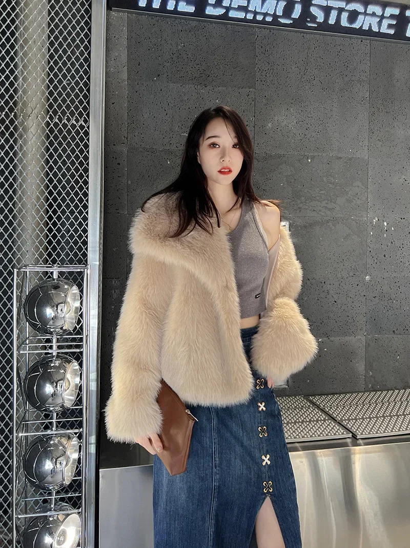 2026 New Fashion Women's Elegant Casual Trendy Loose Turn-down Collar Simple Basic Faux Fur Cardigans Female Clothes Coats Tops