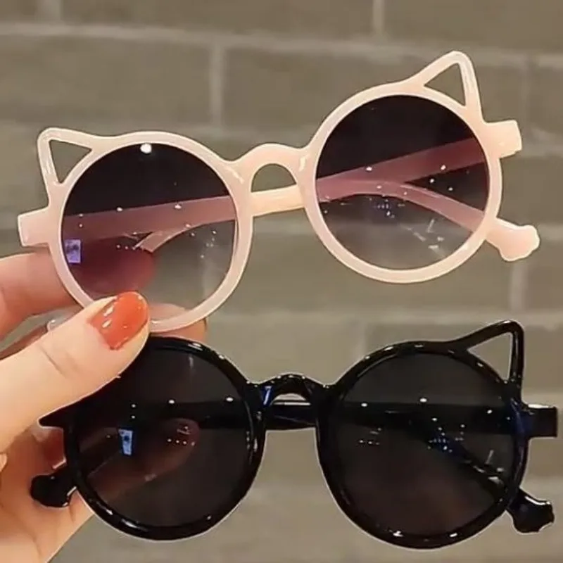 New Children\'s Cat Ear Round Sunglasses Girls\' Cartoon Fashion Sun Glasses Cute Baby Outdoor Sunshade Eyewear UV400 Gafas De Sol