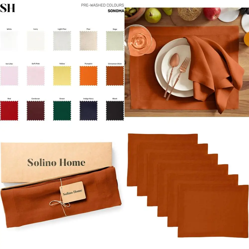 

Sonoma Collection: Handcrafted, Washable 100% Linen Placemats, 35.56 x 48.26 cm