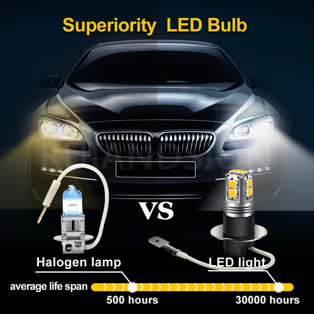 RUIANDSION 2x H1 LED H3 LED Bulb DC6V Super Bright Headlight for Car Marine Caravan Fog Lights White Red Yellow Warm White