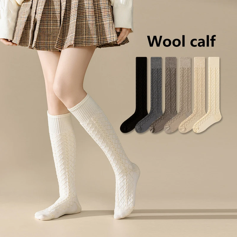 1Pair Women Winter Stockings Snow Solid Color Tight Thickened Loops Inner Warm Slim Girl Calf Socks