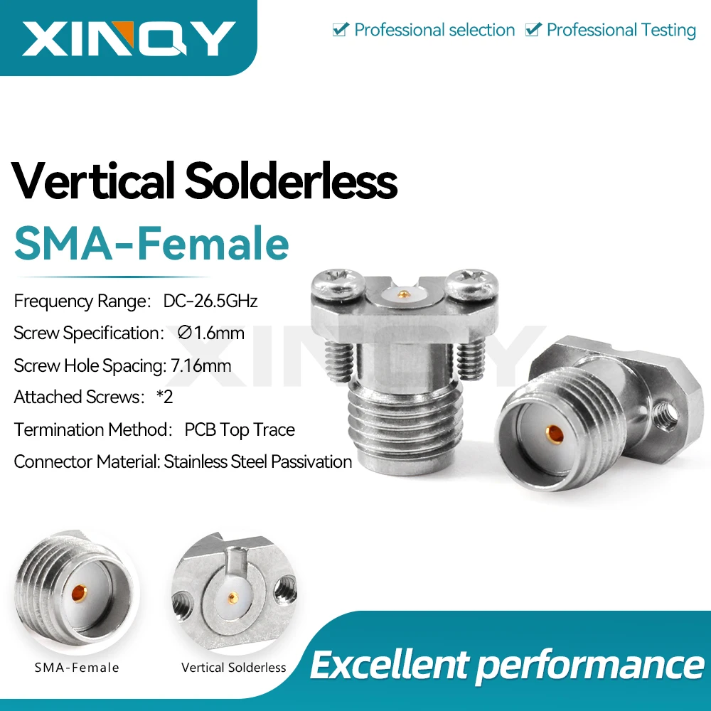 XINQY 26.5G Solderless RF Coaxial Connector, SMA Detachable Connector for PCB Surface Trace Routing