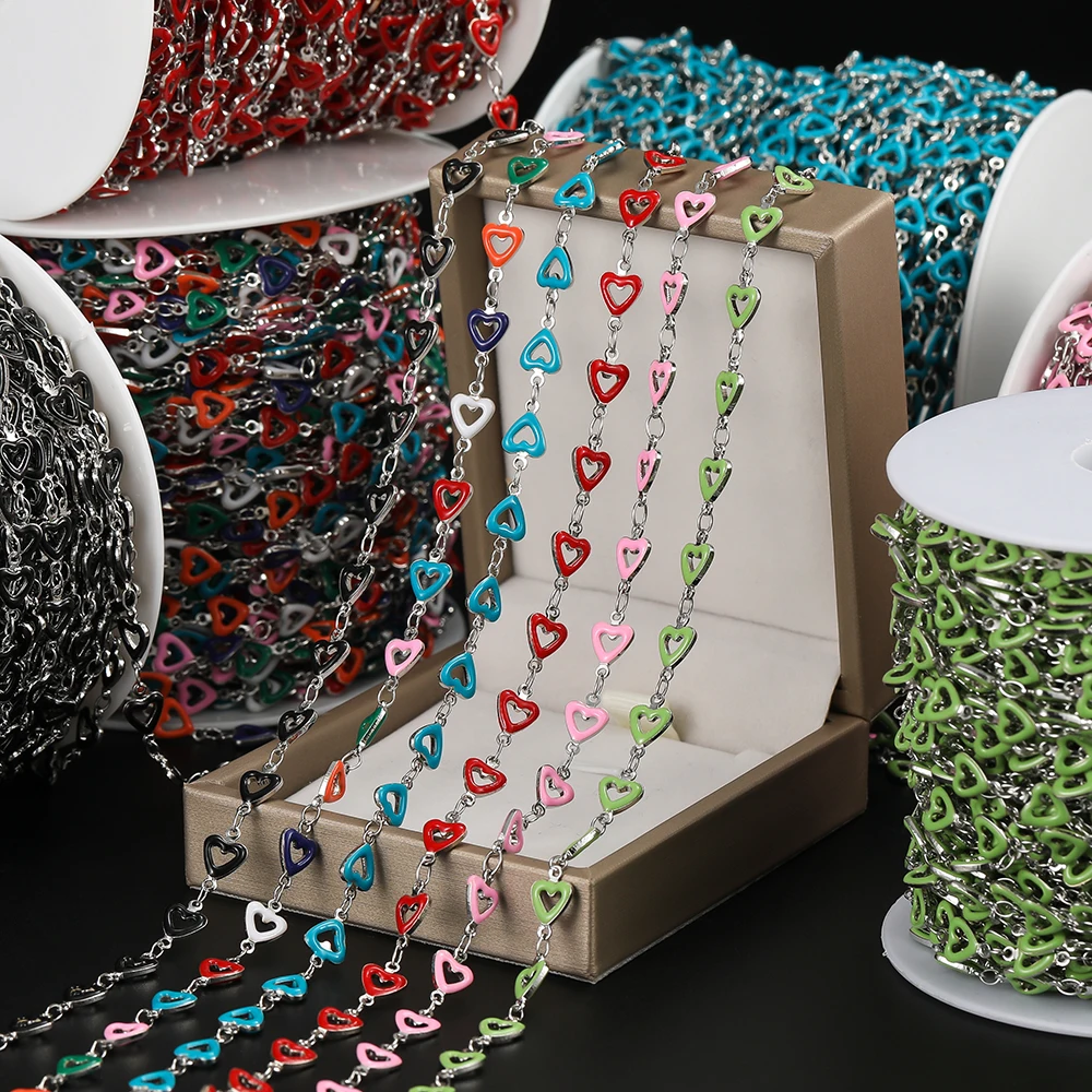 

1m Copper Colorful Hollow Heart-Shaped Chain Enamel Love Chain for DIY Bracelet Necklace Waist Chain Jewelry Making Chain