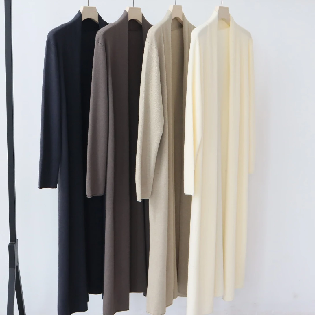 

Mid Length Coats Women Cardigan Sweaters Knitted Full Sleeve Jumpers Y2k Streetwear Elegant Maxi Knit Open Stith Autumn 2025