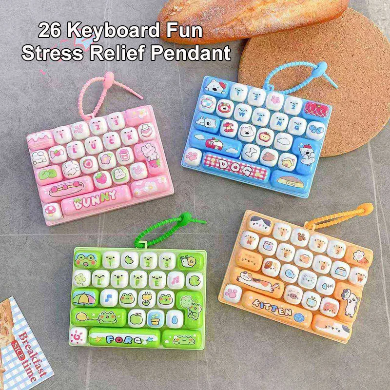 Funny 26 Grid Keyboard Keycap Clicker Keychain Fidget Push Squeeze Stress Anxiety Relief  Popular Pendant