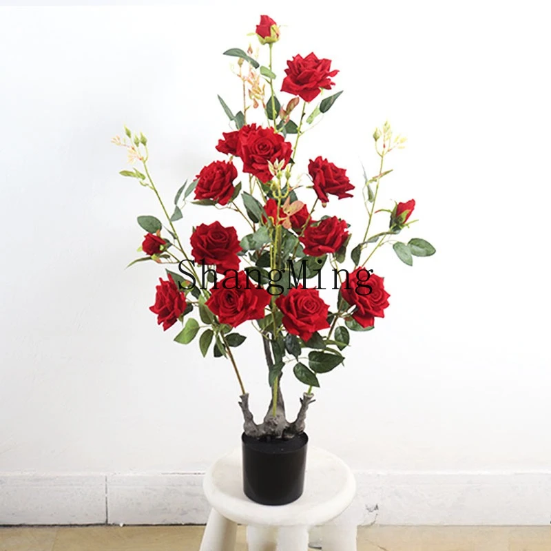 DSA simulation flannel rose tree living room decoration bionic fake flower desktop small potted plant