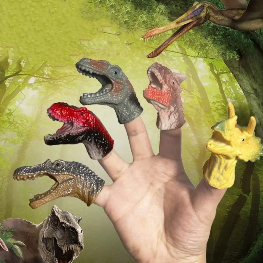 5pcs Cartoon Dinosaur Dinosaur Finger Puppet Toys Hand Puppets Finger Doll Dinosaur Head Hand Puppet Rubber Funky