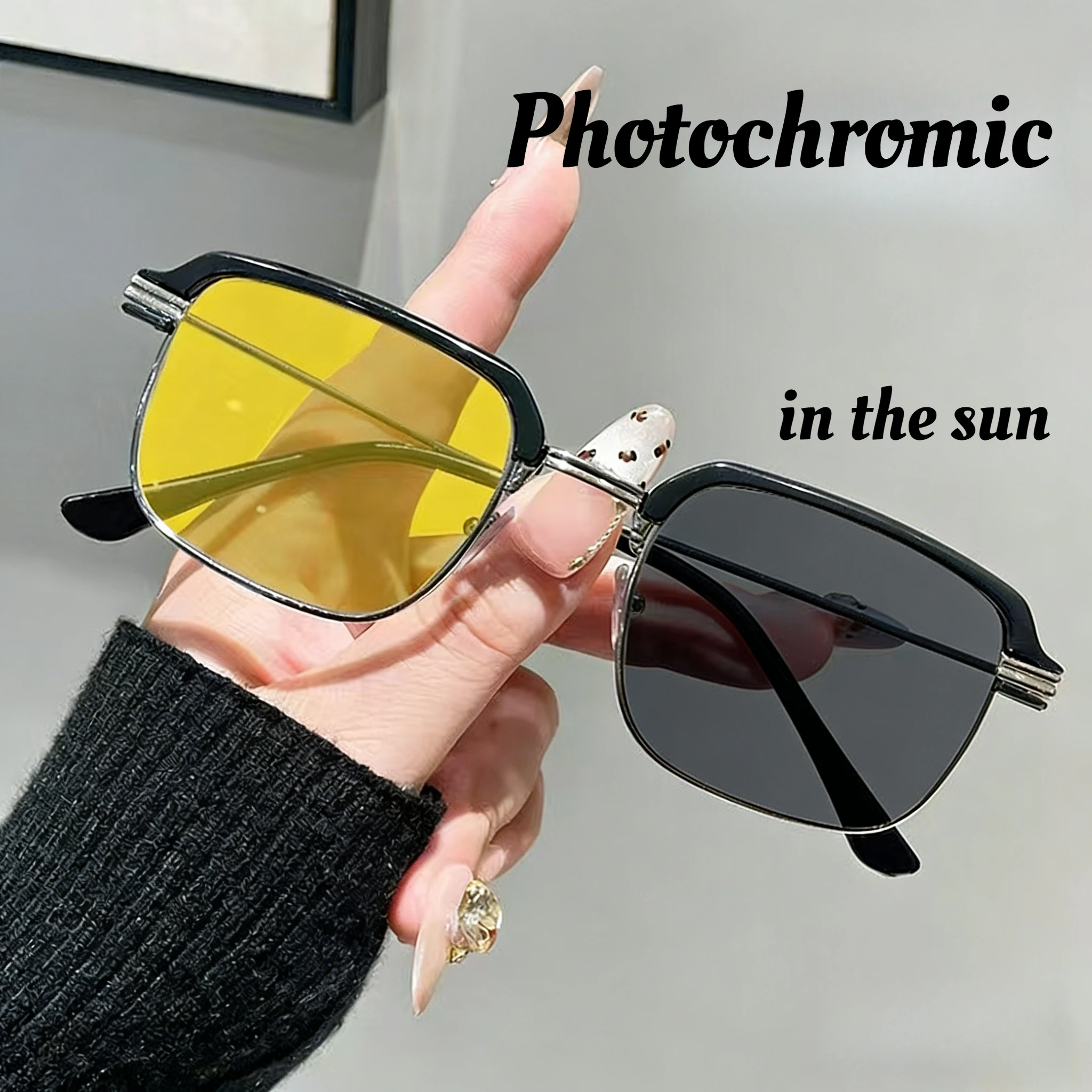 Neue Quadratische Nachtsichtbrille Unisex Photochrome Nachtsichtbrille für Outdoor-Fahren & Sport Sonnenschutzbrille – Detail 2