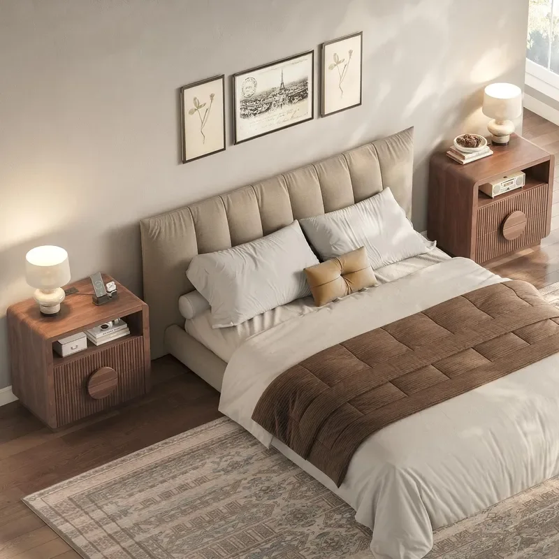 Factory Hot Selling Groove Bedside Table Set with Charging Station Open Shelf and 2 Drawers Modern Nightstand for Bedroom