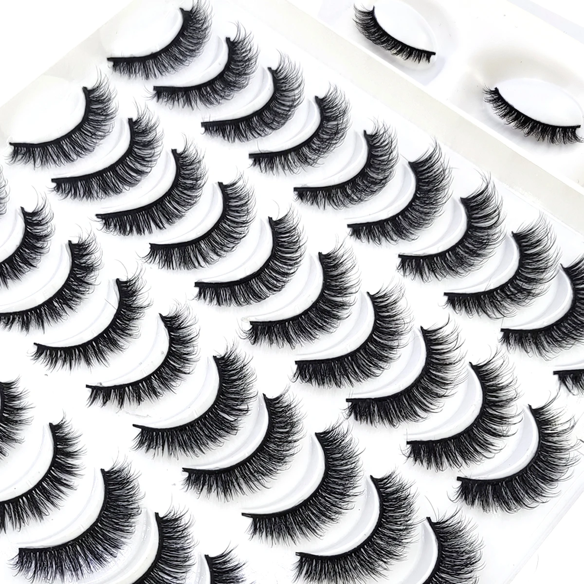HBZGTLAD 20 Double Mixed Style Soft Mink Eyelash 3D Curled Edge Handmade Natural Messy Cross Eyelash Wholesale Manga Eyelash Cat