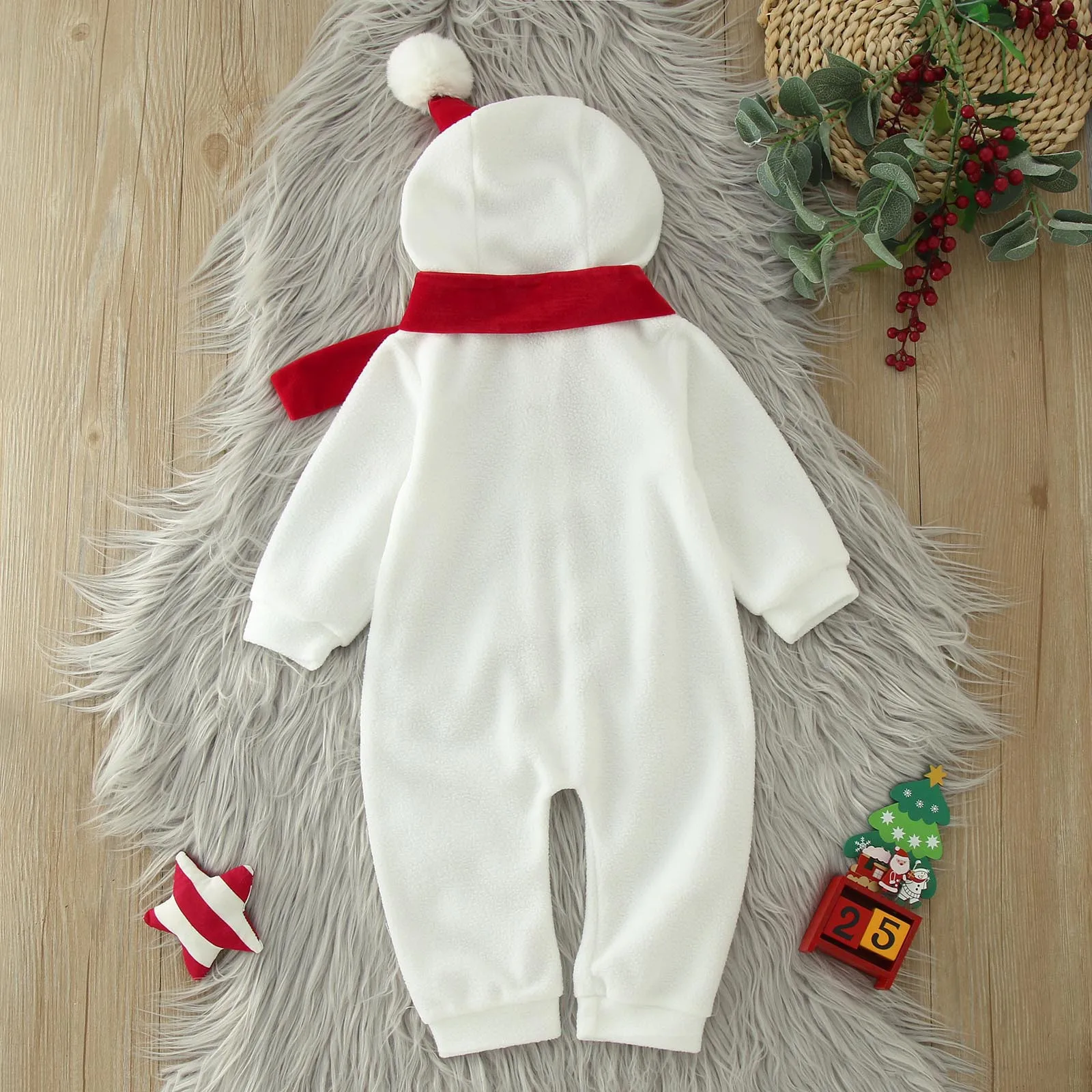 Infant Boys Girls Christmas Costumes Fleece Thick Long Sleeve Romper Cartoon Snowman Cosplay Hooded Jumpsuits For 3 6 12 Months