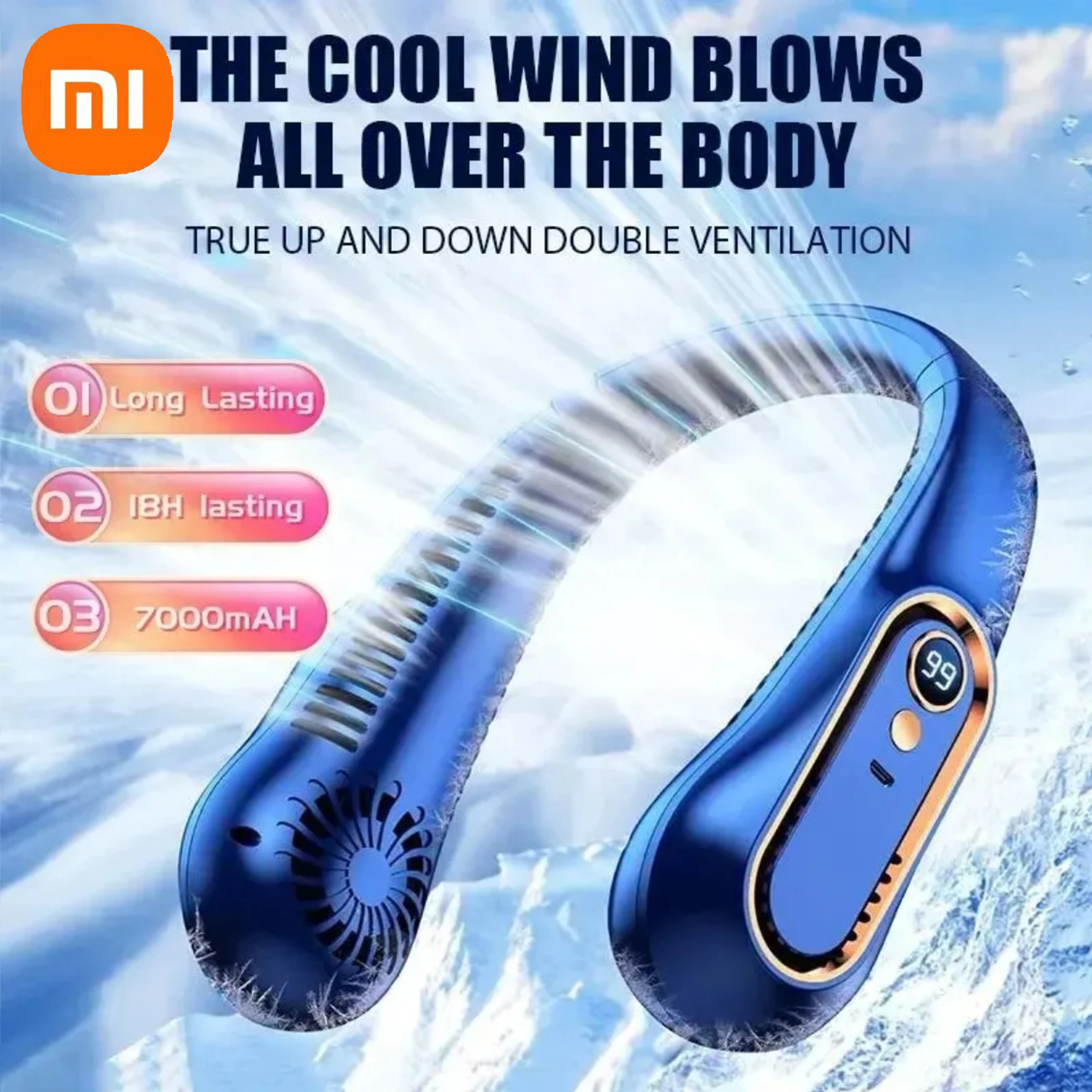 Xiaomi Neck Bladeless Fan Mini Ultra Long Life Portable Lazy Silent Fan Usb Charging Student Sports Digital Display Power 5 Gear