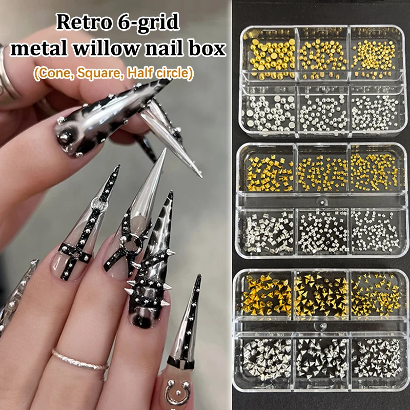 Nagelkunst Steentjes Decoraties Manicure Charms Mixgrootte Punk Stevige klinknagels HemiSphere Vierkant Scherpe kegel Goud Zilver K Gun Zwart