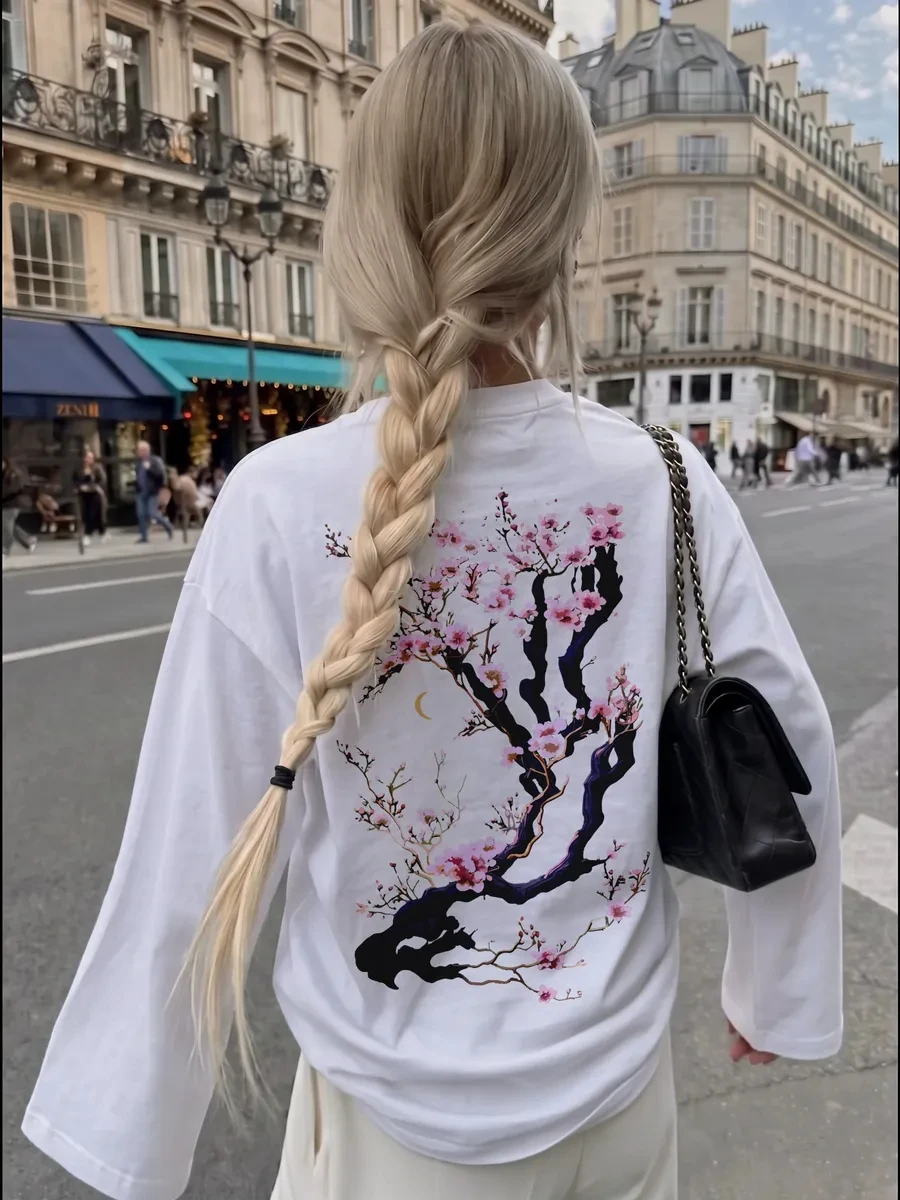 New women's high-quality long sleeved top with fashionable printed loose fit, a must-have for all seasons.