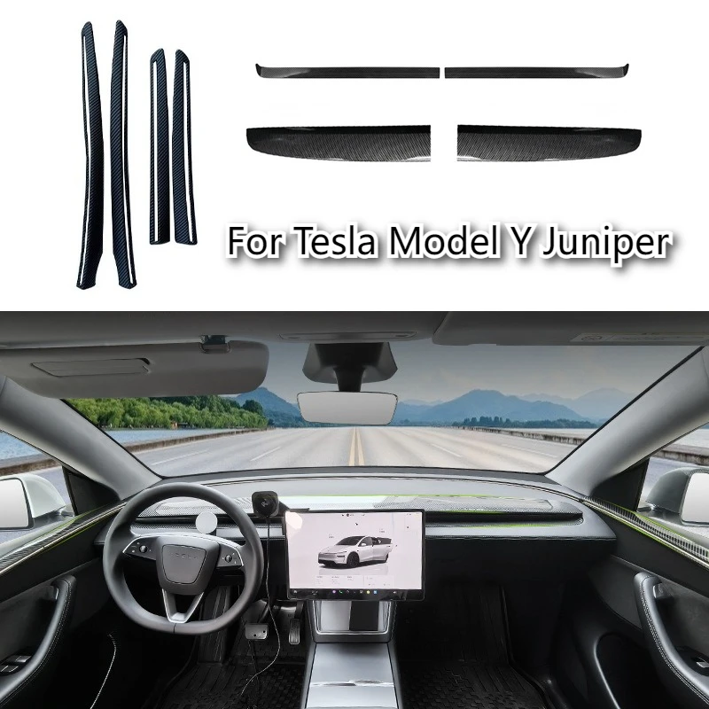 For Tesla New Model Y/YL Juniper 2026+ Dashboard Trim Strip Center Console Panel Sticker Cover Carbon Fiber ABS Car Accessories