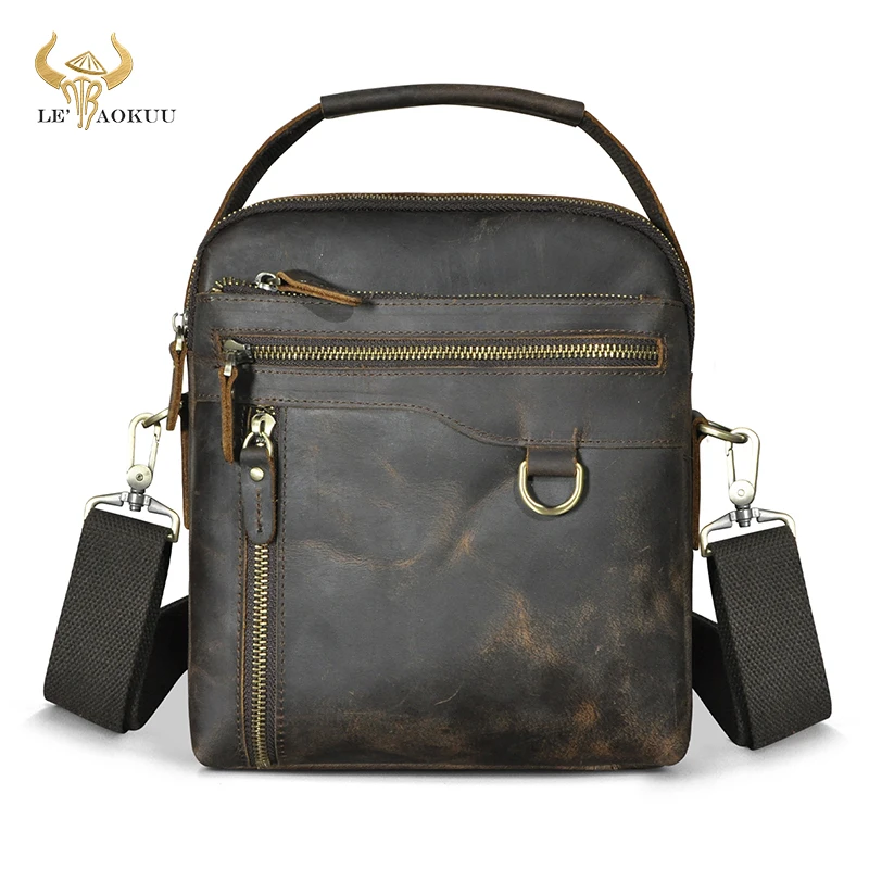 

Hot Sale Bull Crazy Horse Leather Travel Shoulder Messenger Cross-body Bag 10" Tablet Tote Mochila Satchel bag For Men Male 164