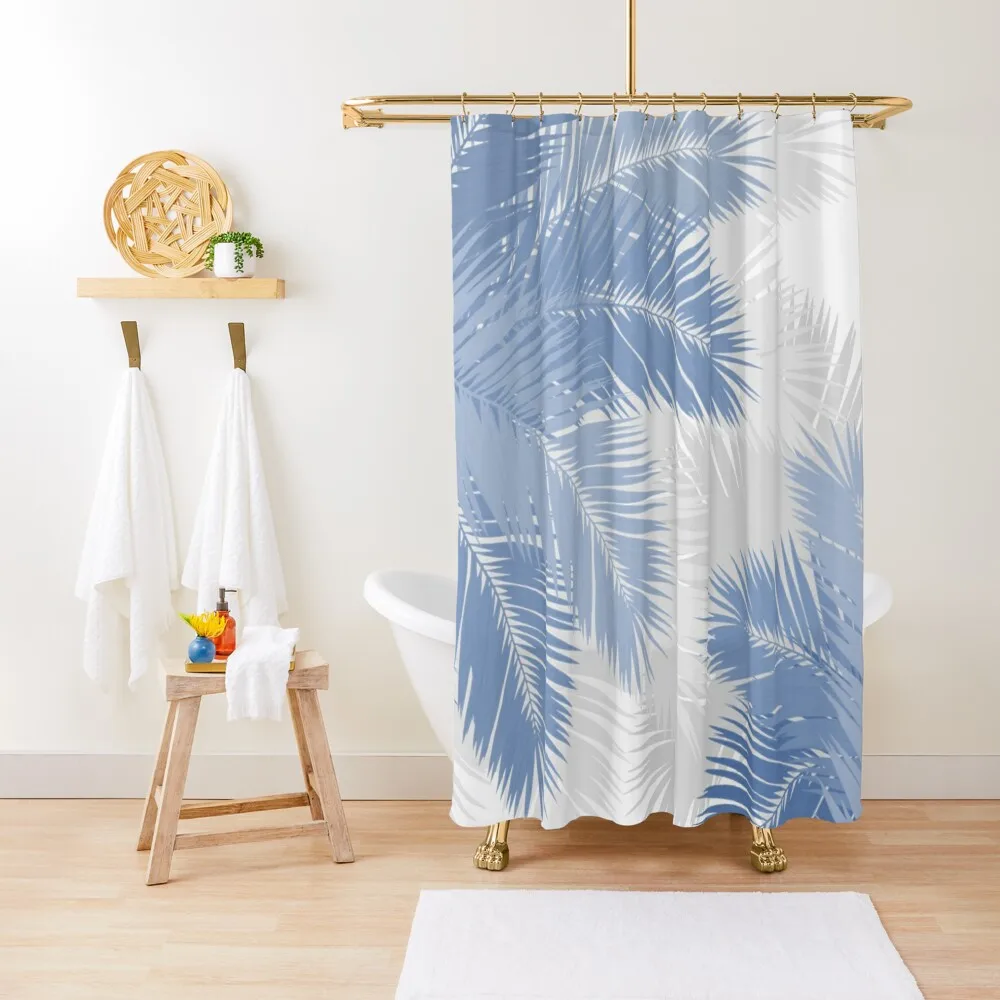 

BLUE TROPICAL PALM LEAVES Shower Curtain Bathtub Curtain