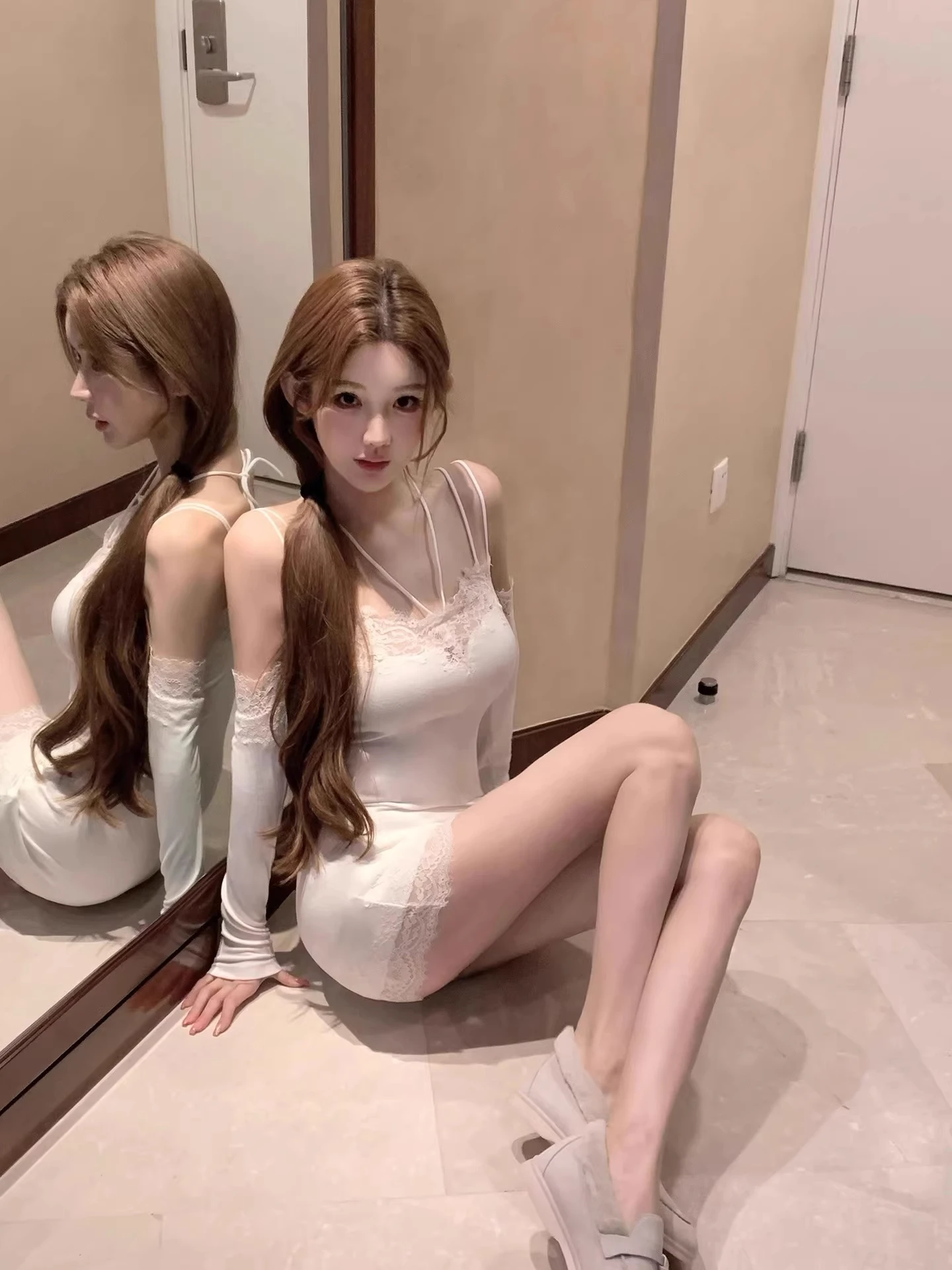 

Sexy Lace Long Sve Bodycon ort Dr Women's Faion Urban Commute Date Daily Travel A-Line Silhouette One-oulder Tie-...