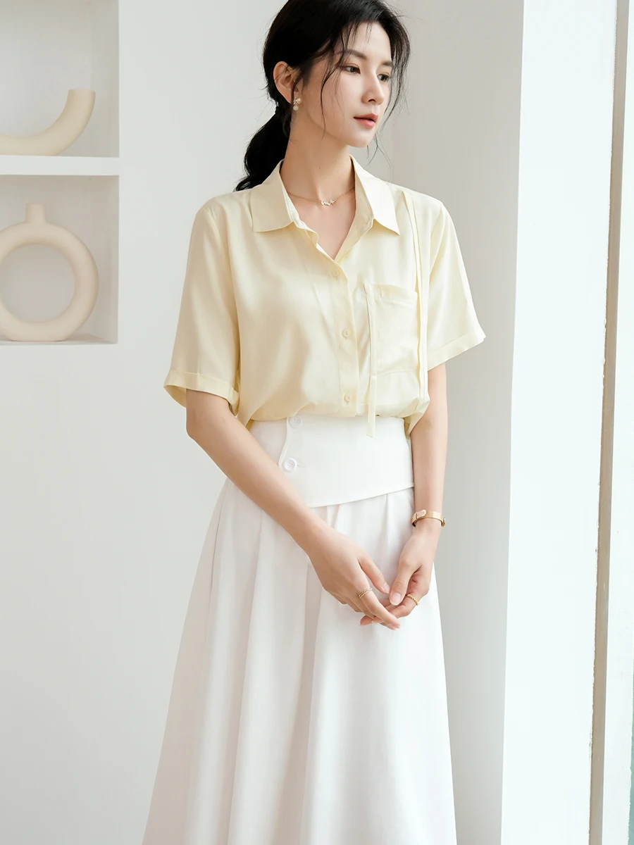 

DianThia Sli Commute ort Sve irt Women's Faionable Versatile Summer New Arrival Ele Small Size Straight Cut